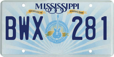 MS license plate BWX281