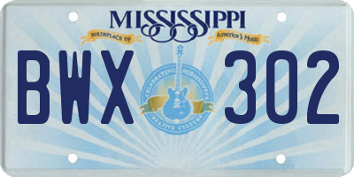 MS license plate BWX302