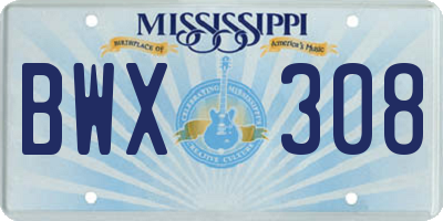 MS license plate BWX308