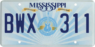 MS license plate BWX311