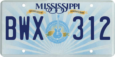 MS license plate BWX312