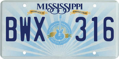 MS license plate BWX316