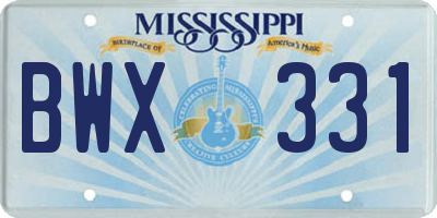 MS license plate BWX331