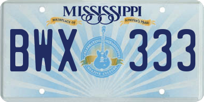 MS license plate BWX333