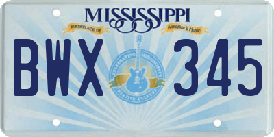 MS license plate BWX345