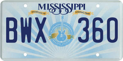 MS license plate BWX360