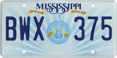 MS license plate BWX375