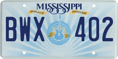 MS license plate BWX402
