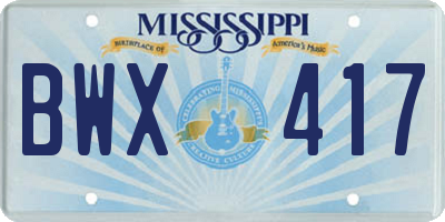 MS license plate BWX417