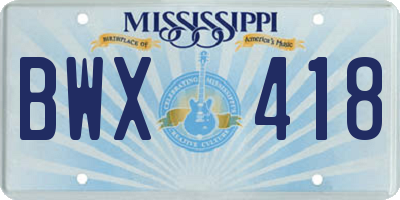 MS license plate BWX418
