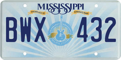 MS license plate BWX432