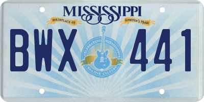 MS license plate BWX441