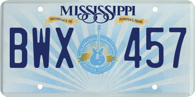 MS license plate BWX457