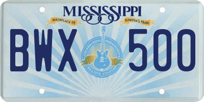MS license plate BWX500