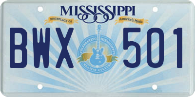 MS license plate BWX501