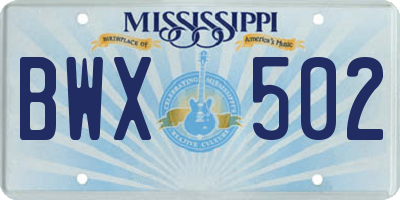 MS license plate BWX502