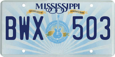 MS license plate BWX503