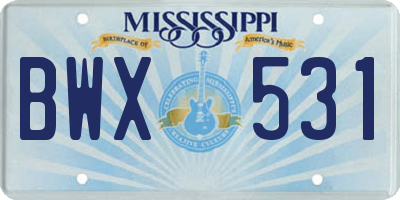 MS license plate BWX531