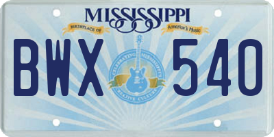 MS license plate BWX540