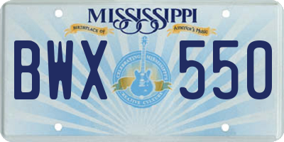 MS license plate BWX550