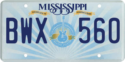 MS license plate BWX560