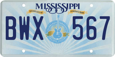 MS license plate BWX567