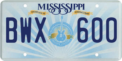 MS license plate BWX600