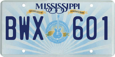 MS license plate BWX601