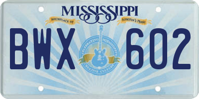 MS license plate BWX602