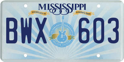 MS license plate BWX603