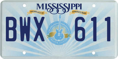 MS license plate BWX611