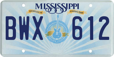 MS license plate BWX612