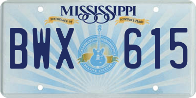 MS license plate BWX615