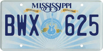 MS license plate BWX625