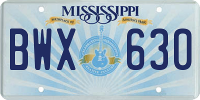 MS license plate BWX630