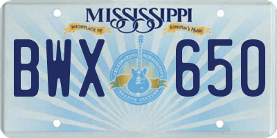 MS license plate BWX650