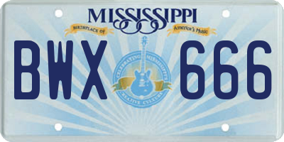 MS license plate BWX666