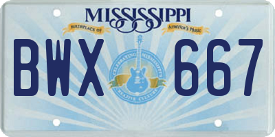 MS license plate BWX667