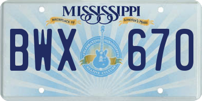 MS license plate BWX670