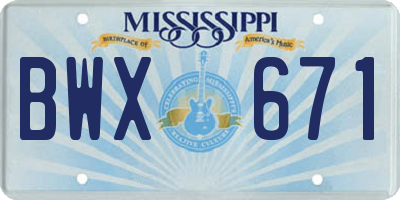 MS license plate BWX671
