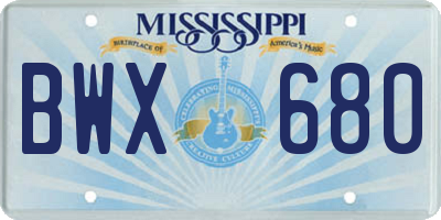 MS license plate BWX680