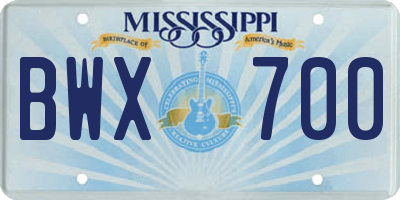 MS license plate BWX700