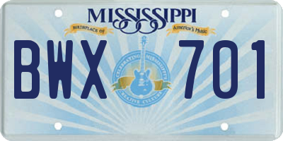 MS license plate BWX701