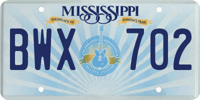 MS license plate BWX702