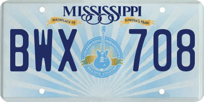 MS license plate BWX708