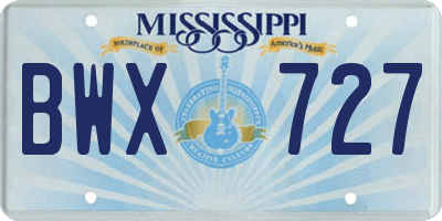 MS license plate BWX727