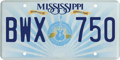 MS license plate BWX750