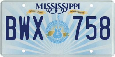 MS license plate BWX758