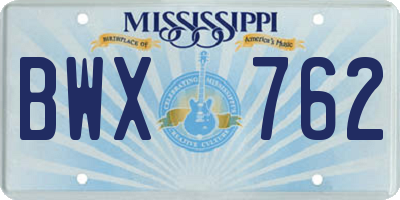 MS license plate BWX762