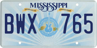 MS license plate BWX765